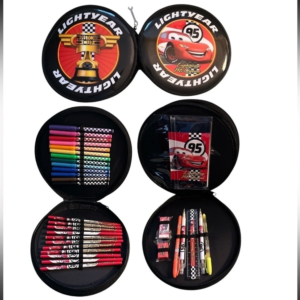 Disney Pixar Lightning McQueen Wheel Shape Zipper Stationary Art Supply Organize